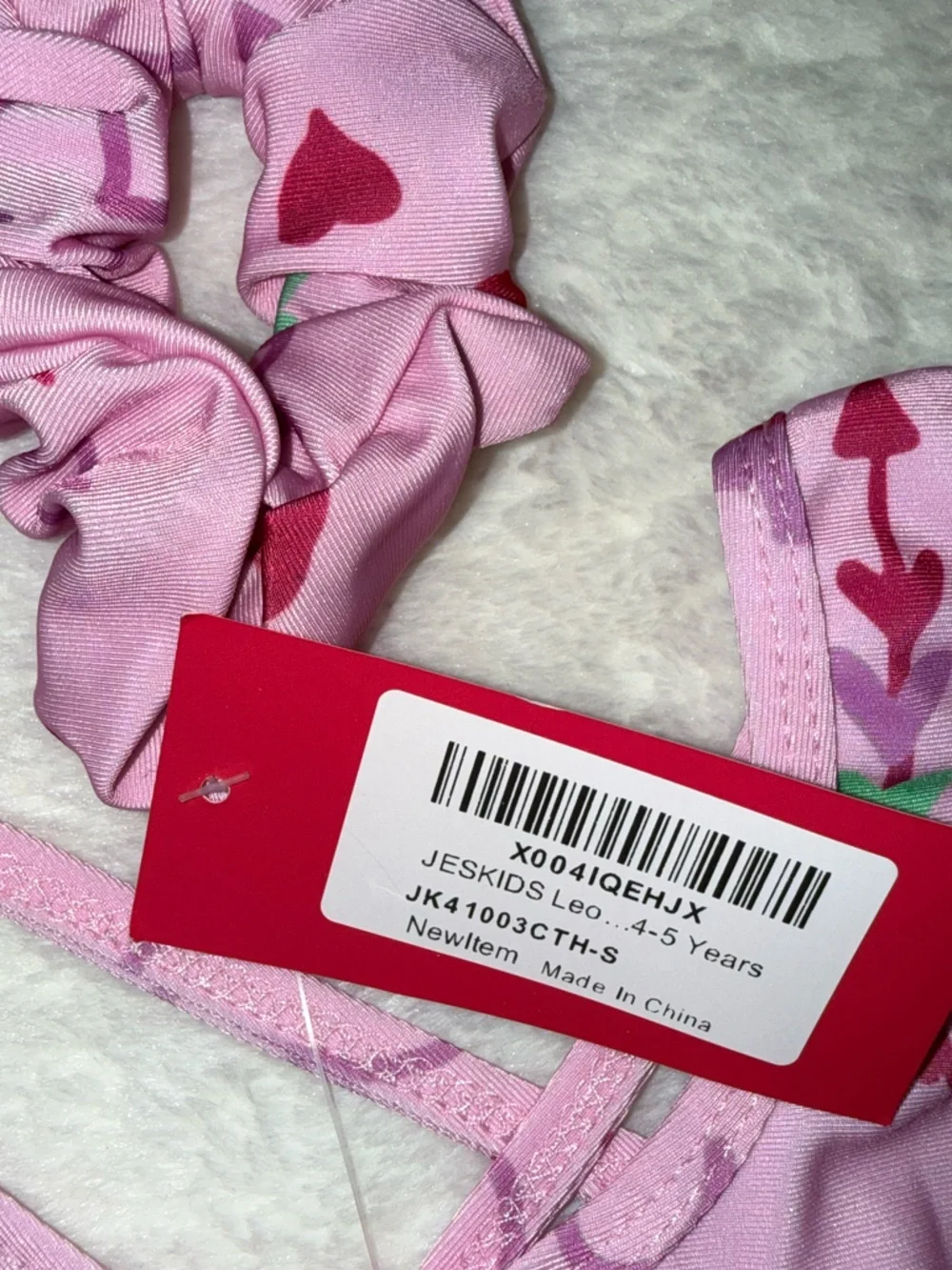 Girls Pink Heart & Gift Print One-Piece Swimsuit with Scrunchie Size 4-5 Years
